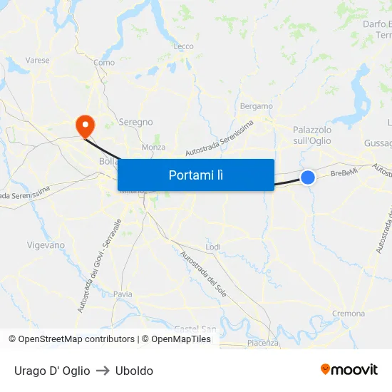 Urago D' Oglio to Uboldo map