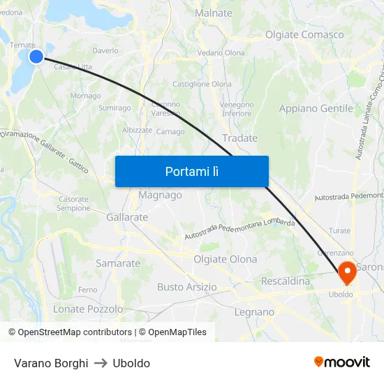 Varano Borghi to Uboldo map