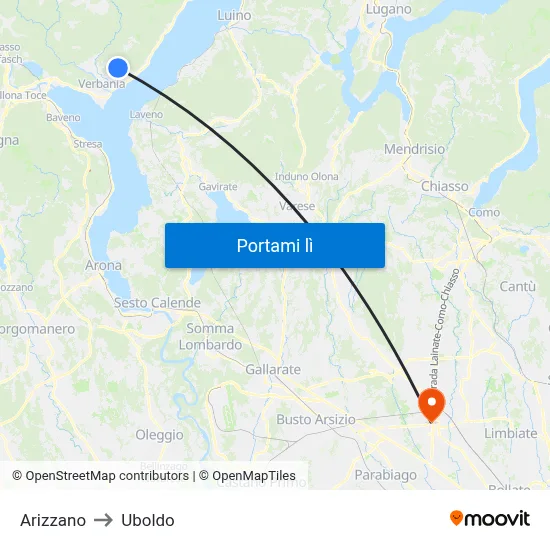 Arizzano to Uboldo map