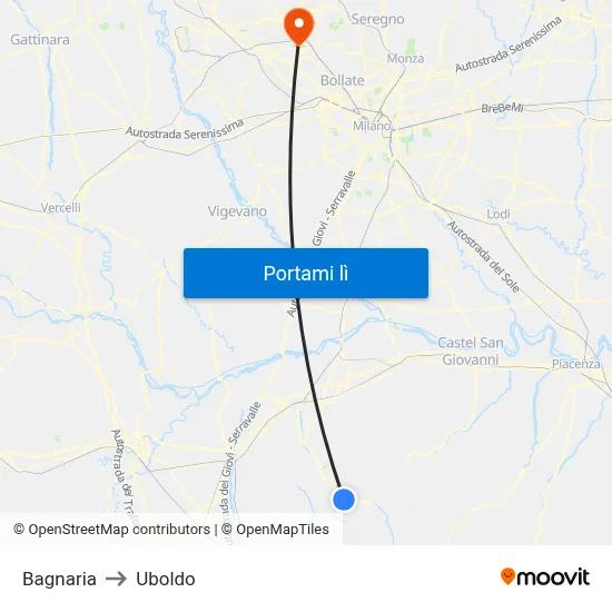 Bagnaria to Uboldo map