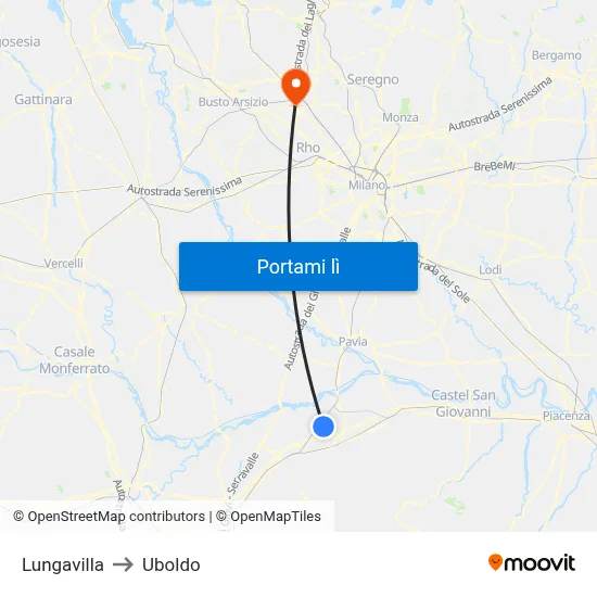 Lungavilla to Uboldo map