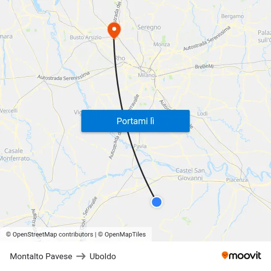Montalto Pavese to Uboldo map