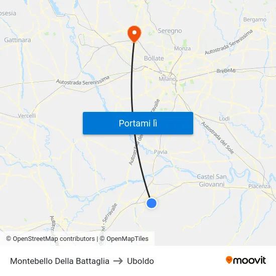 Montebello Della Battaglia to Uboldo map