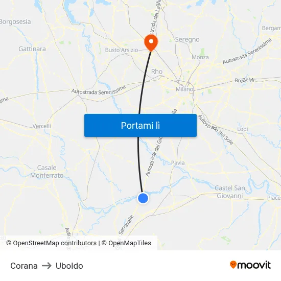 Corana to Uboldo map