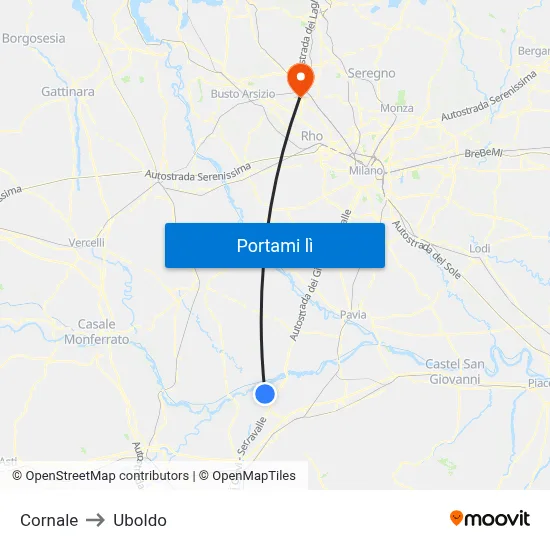 Cornale to Uboldo map