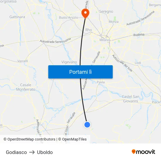 Godiasco to Uboldo map
