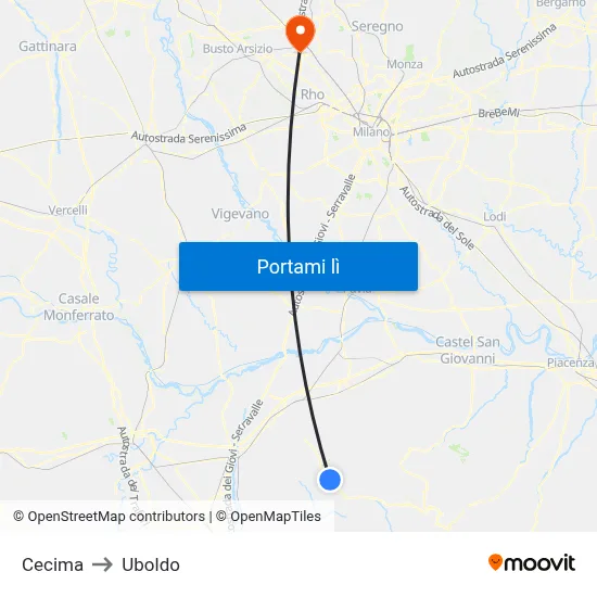 Cecima to Uboldo map