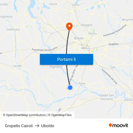 Gropello Cairoli to Uboldo map