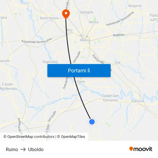 Ruino to Uboldo map