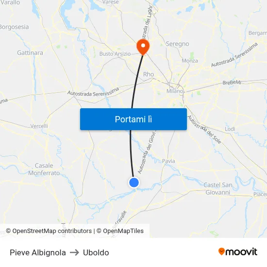 Pieve Albignola to Uboldo map
