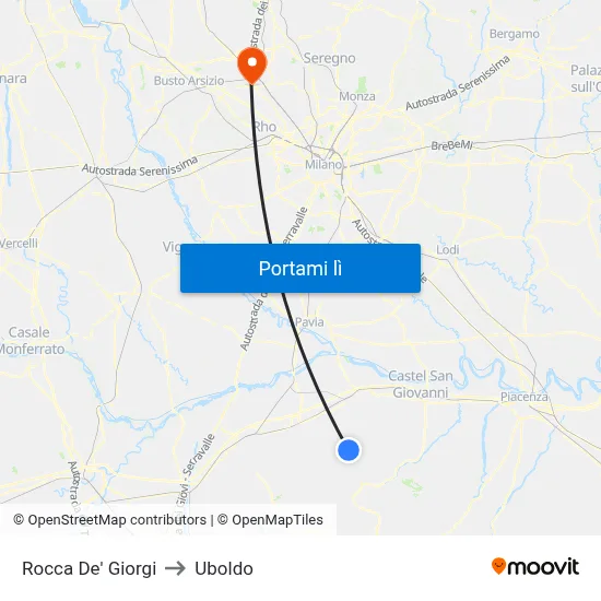 Rocca De' Giorgi to Uboldo map