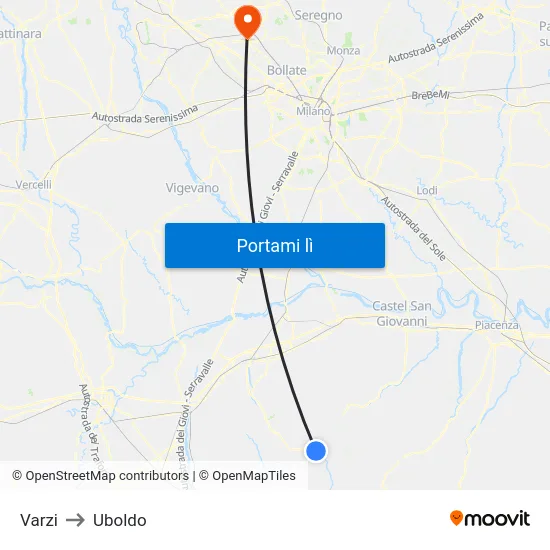 Varzi to Uboldo map
