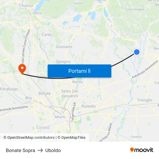 Bonate Sopra to Uboldo map