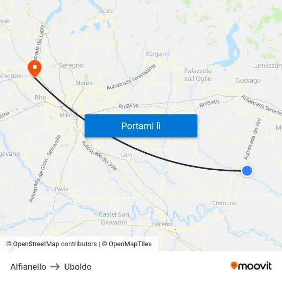 Alfianello to Uboldo map