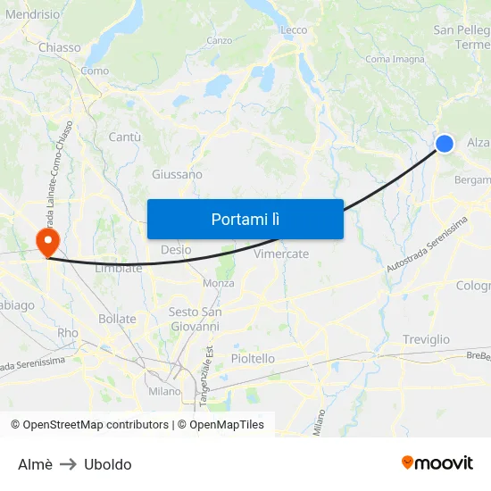 Almè to Uboldo map