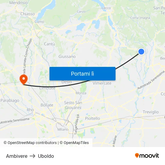 Ambivere to Uboldo map