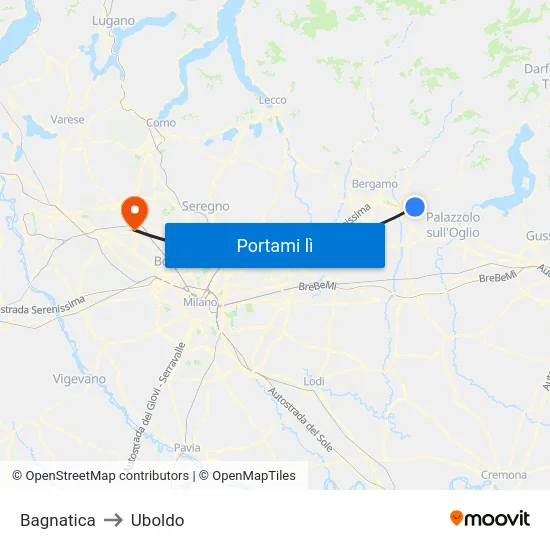 Bagnatica to Uboldo map