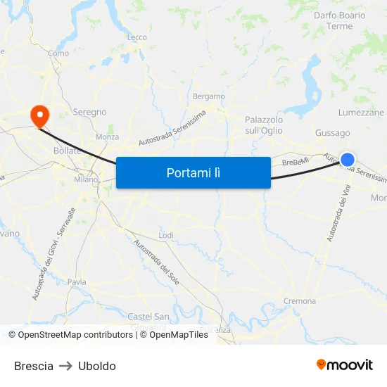 Brescia to Uboldo map