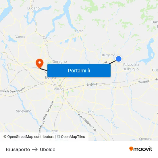 Brusaporto to Uboldo map