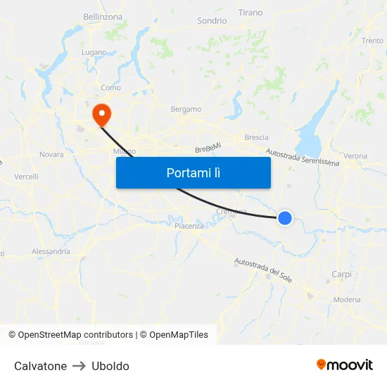 Calvatone to Uboldo map