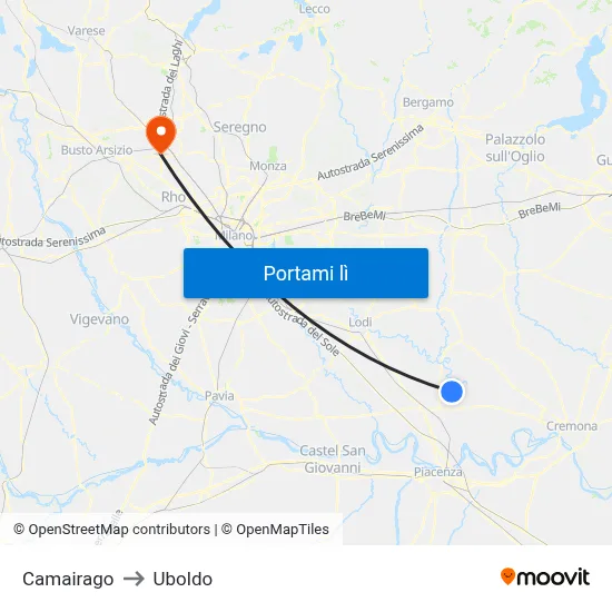Camairago to Uboldo map