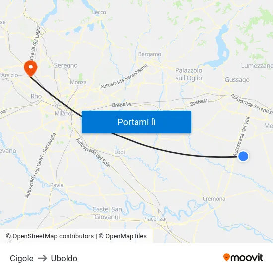 Cigole to Uboldo map