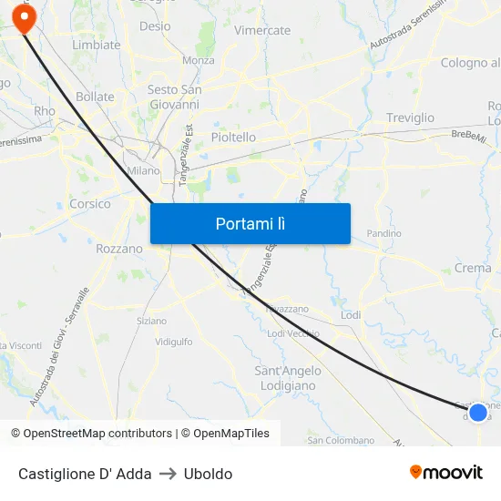 Castiglione D' Adda to Uboldo map