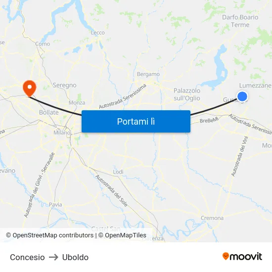 Concesio to Uboldo map