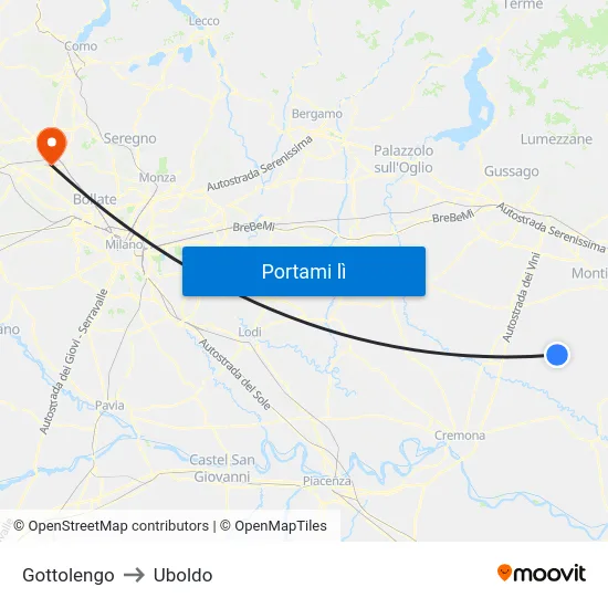 Gottolengo to Uboldo map