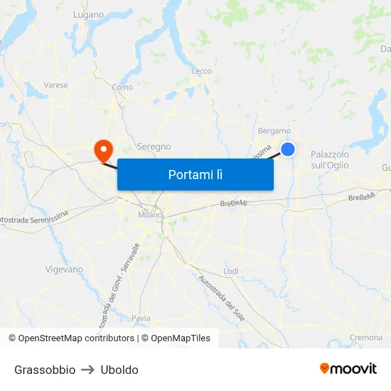Grassobbio to Uboldo map