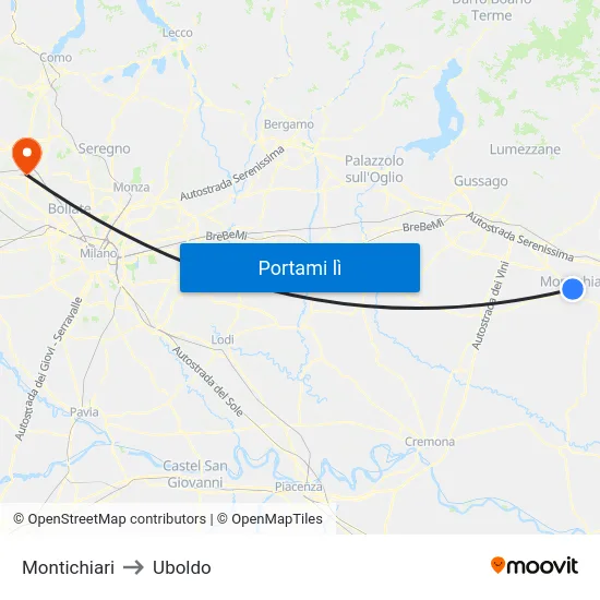 Montichiari to Uboldo map