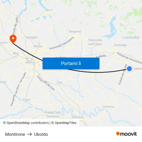 Montirone to Uboldo map