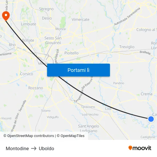Montodine to Uboldo map
