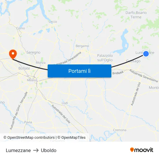 Lumezzane to Uboldo map