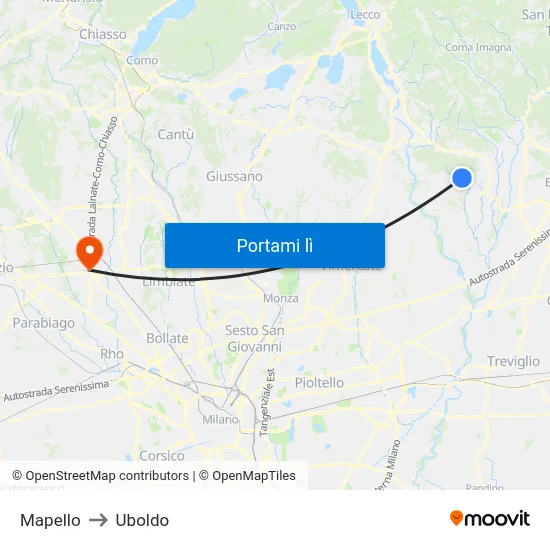 Mapello to Uboldo map