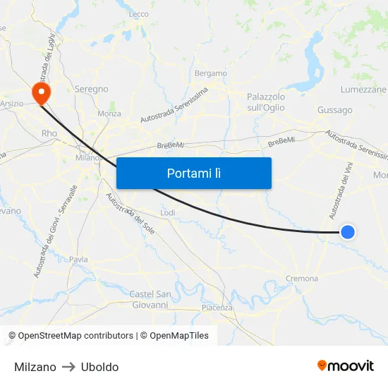 Milzano to Uboldo map