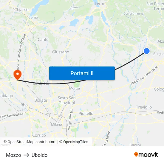Mozzo to Uboldo map