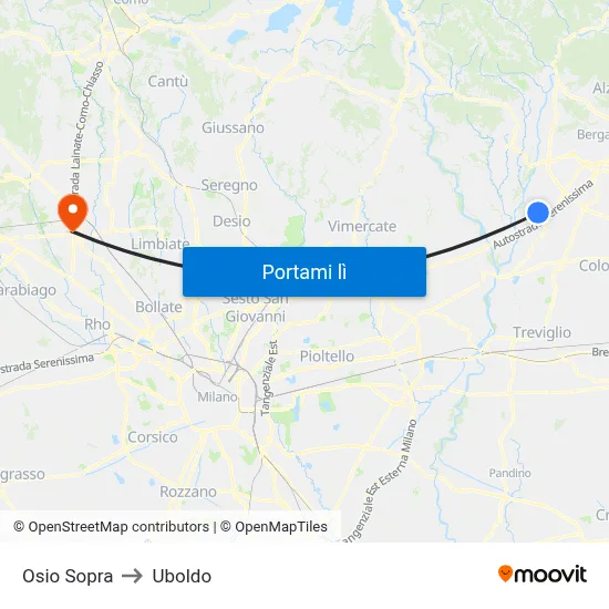 Osio Sopra to Uboldo map