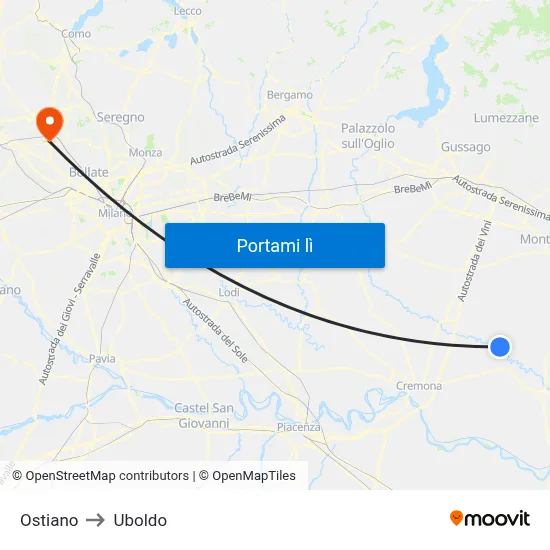 Ostiano to Uboldo map