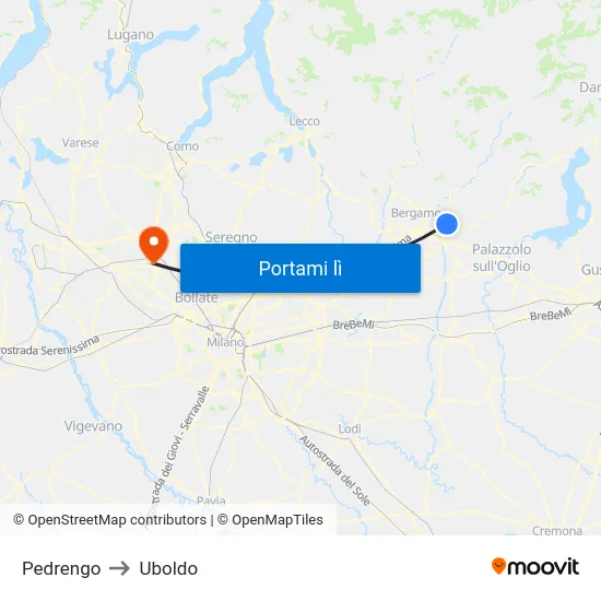 Pedrengo to Uboldo map