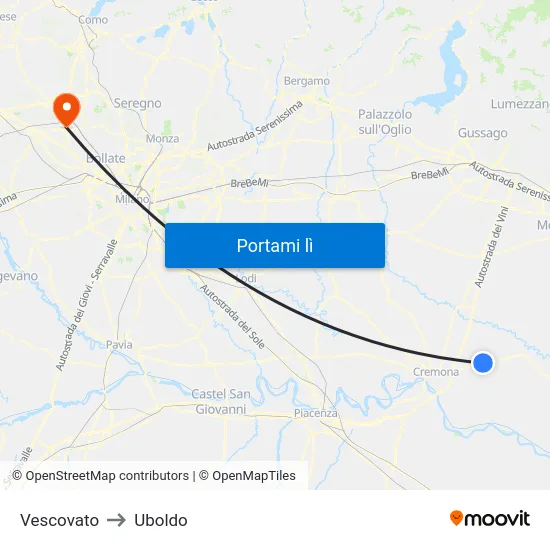 Vescovato to Uboldo map
