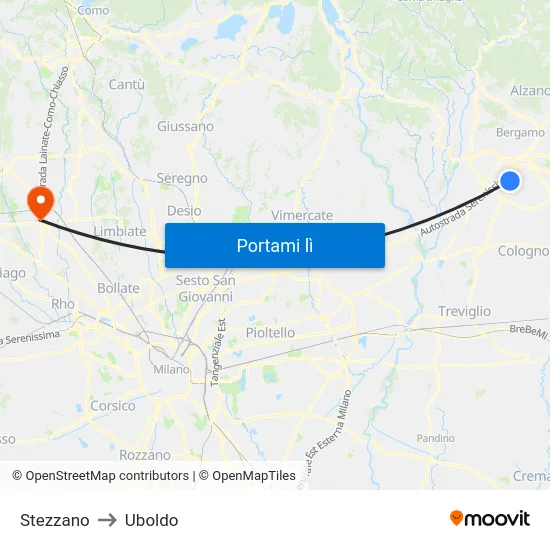 Stezzano to Uboldo map