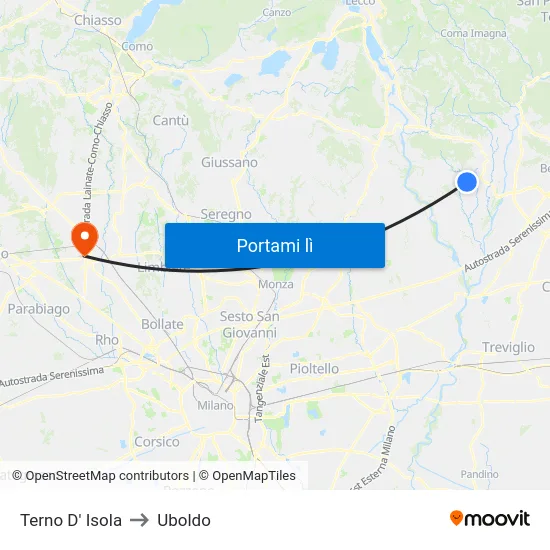 Terno D' Isola to Uboldo map