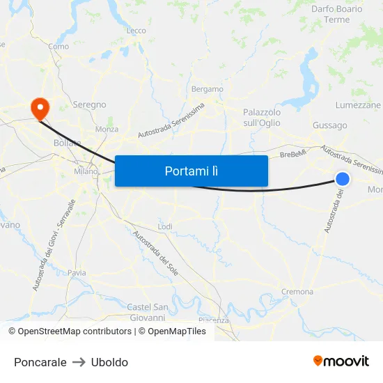 Poncarale to Uboldo map