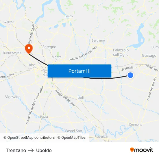 Trenzano to Uboldo map