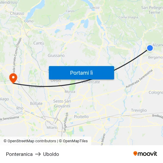 Ponteranica to Uboldo map