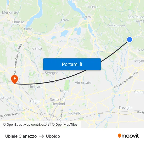 Ubiale Clanezzo to Uboldo map