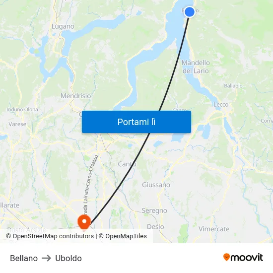 Bellano to Uboldo map