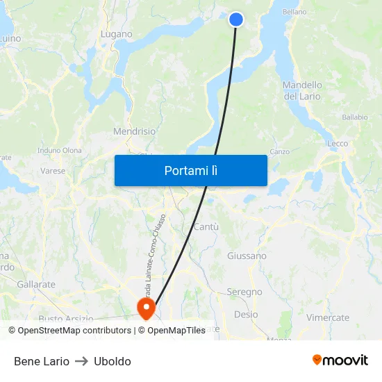 Bene Lario to Uboldo map
