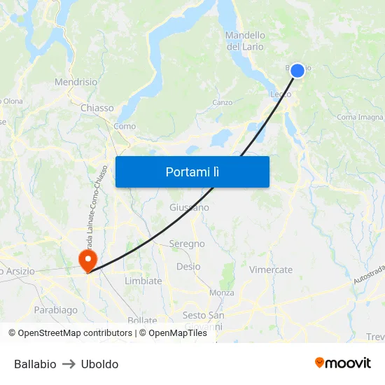 Ballabio to Uboldo map